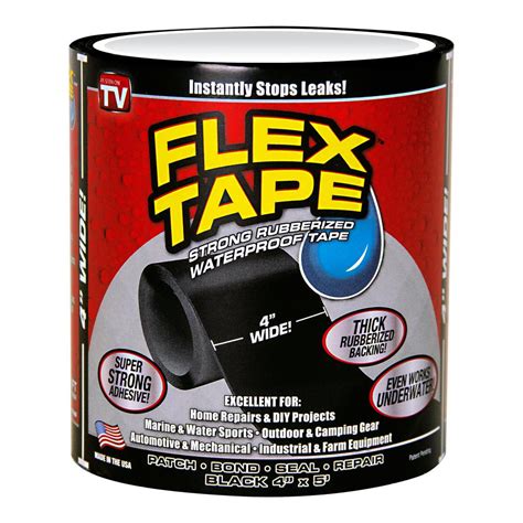 waterproof tape for leaks|Flex Tape Black 4 in. x 5 ft. Strong Rubberized Waterproof Tape